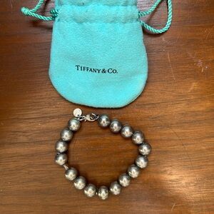 Tiffany & Co. Silver Bead Bracelet with Blue Pouch